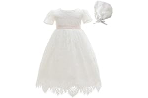 Meiqiduo Baby Girls Lace Dress Christening Baptism Gowns Outfit with Bonnet