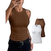 CHICME Womens 2 Piece Sleeveless Tank Tops Summer Casual Basic Ribbed Fitted Thick Strap Racerback Top