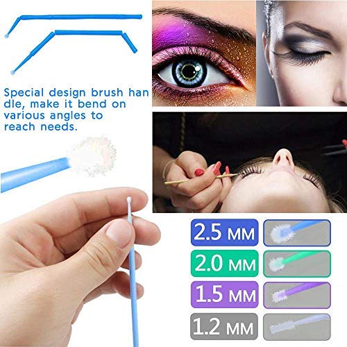 birl019 400 PCS Micro Brush for Eyelash Extension Glue Supplies, 4 Sizes Lint Disposable Micro brush Micro Fiber Wands with Portable Mirror Set for Lash Tinting, Microfiber Tip Swab Brushes Applicator