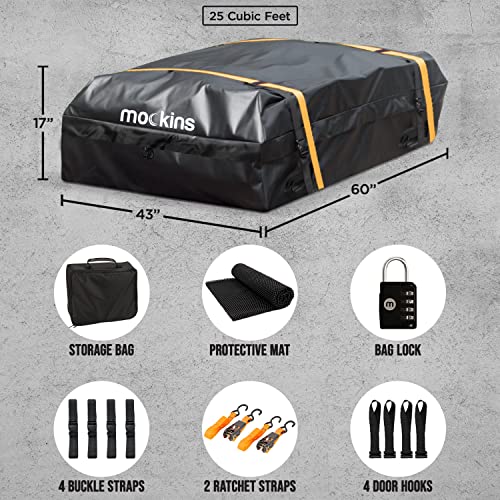 Mockins 25 Cubic Feet Rooftop Cargo Bag Set 60"x43"x17" Car Roof