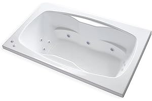 Carver Tubs - AR7242 - Modern Acrylic Fiberglass Whirlpool Tub Water Massage Two Person Jetted Bathtub, w/Heated 12 Jet - White Rectangle Acrylic Tub - Built-in Armrest - 72"L x 42"W x 20.5"H