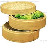 Happy Sales HSST-BMB06,  Three Piece 6 Inch Bamboo Steamer