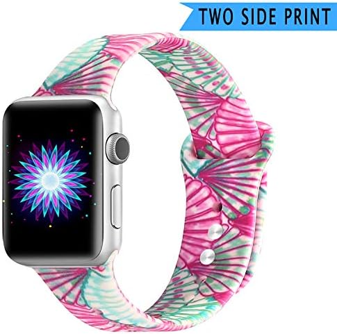 Bertiveny Silicone Band Compatible with Apple Watch Band 38mm 40mm 42mm 44mm Women Sports Strap Replacement for Iwatch Band Series 4 3 2 1 Double Side Print (Colorful Shell, 38MM/40MM-M/L)