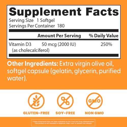 DOCTORS BEST VITAMIN D3 2000 IU, SUPPORTS HEART, BONES, & IMMUNITY, NON-GMO, GLUTEN FREE, SOY FREE 180 SOFTGELS