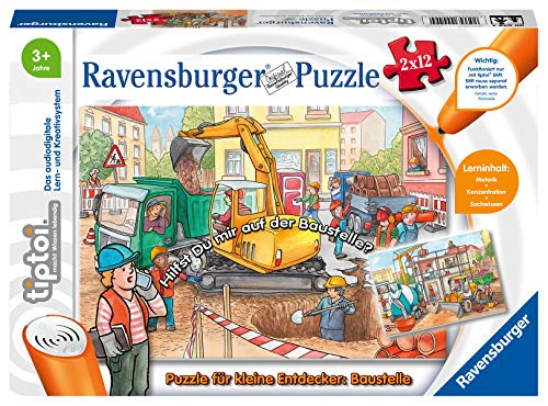 Ravensburger tiptoi Spiel 00049 Puzzle für kleine Entdecker: Baustelle - 2x12 Teile Kinderpuzzle ab 3 Jahren, für Jungen und Mädchen