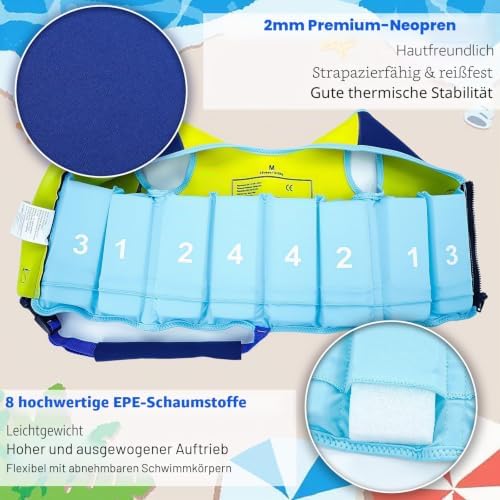 Schwimmweste Kinder, Schwimmhilfe Schwimmen Jacket mit 8 Herausnehmbaren EPE-Blöcken, Verstellbarem Schrittgurt & Sicherheitsverschluss für Jungen und Mädchen 2-6 Jahre/15-30KG