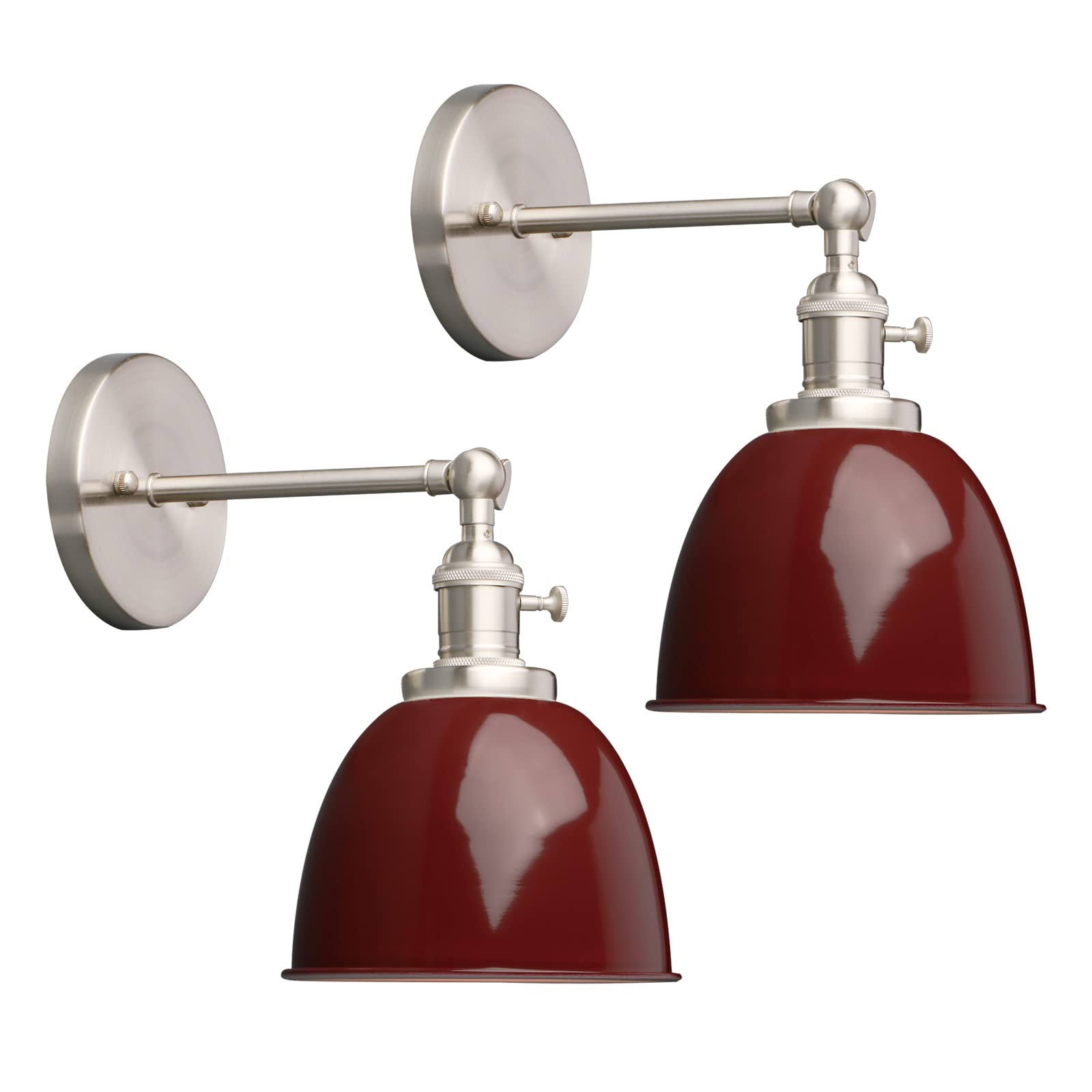 Phansthy Set of 2 Industrial Wall Light with On Off Switch, Retro Style Led Metal Lamp with Dome Shade, E27 Indoor Wall Lighting Fixtures for Kitchen Restaurant Bedroom (Red)