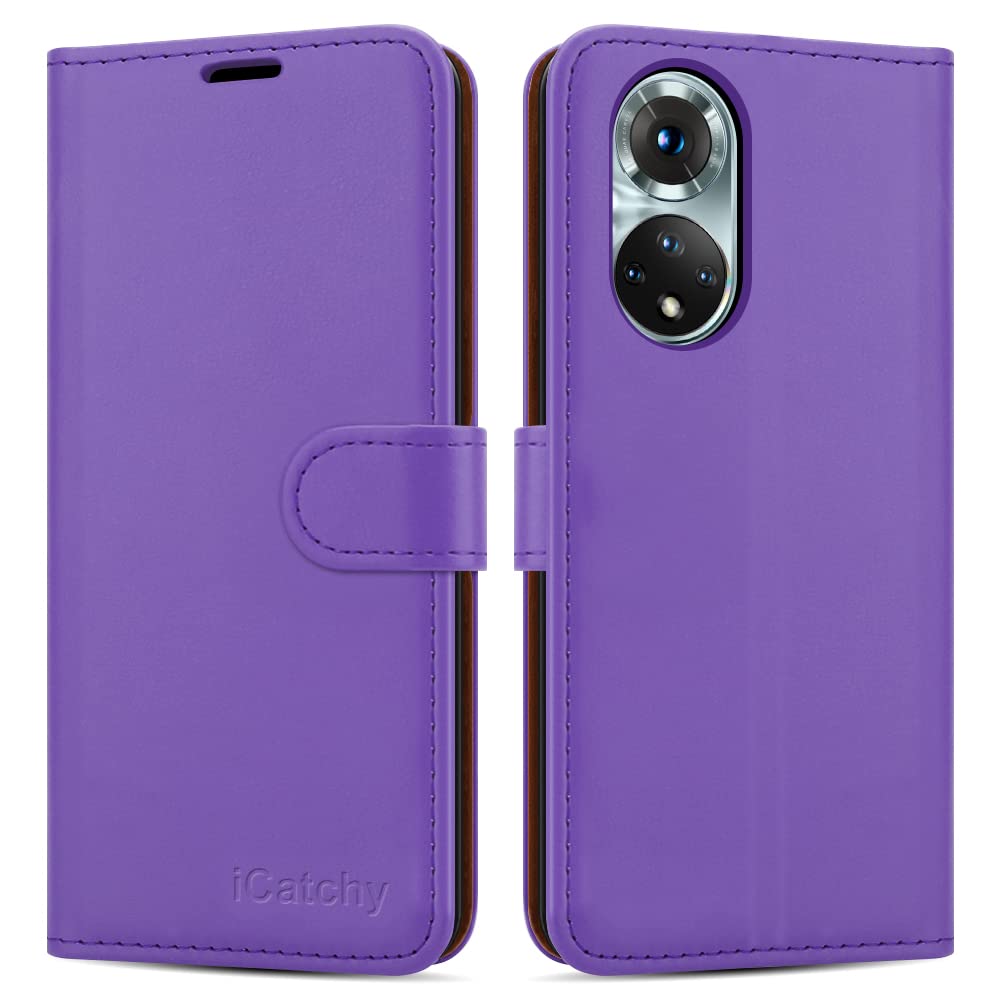 iCatchy for Honor 50 Case Leather Wallet Book Flip Folio Stand View Magnetic Closure with Card Slots Cover (Lilac)