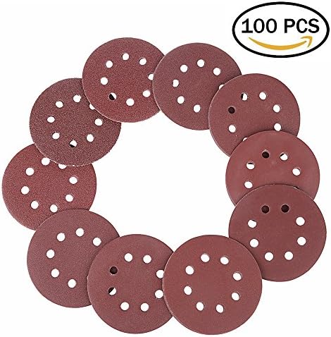 Sanding Discs 5 Inch 8 Hole, KOSIN Hook and Loop - 100PCS 40/60/80/100/120/150/180/240/320/400 Grit Assorted Orbital Sander Round Sandpaper