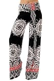 Uptown Apparel Womens Fold Over Waist Wide Leg Boho Printed Palazzo Pants!!