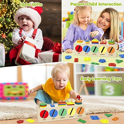 VOpitos Montessori Toys for Toddler 1+ Year Old, Wooden Color & Shape