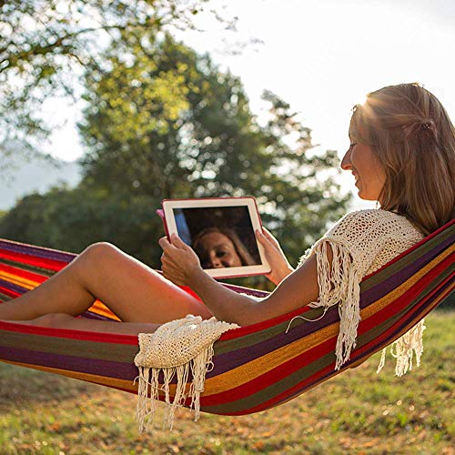 KEPEAK Cotton Hammock Swing Bed Brazilian Double Hammock, Soft Comfortable Fabric Canvas Hammock for Patio, Porch, Garden or Backyard - Thumbnail 3