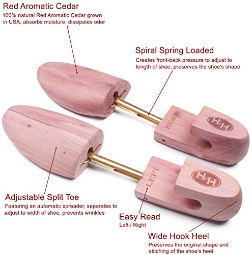 Cedar Shoe Tree Men - H&H Men's Adjustable Split Toe Cedar Shoe Tree with Wide Hook Heel (X-Large / 11.5-13.5 US)