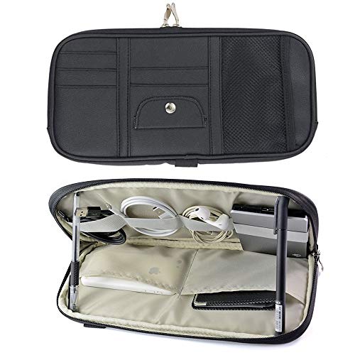 Car Sun Visor Organizer Bag,PU Leather Universal Auto Interior Accessories Pocket Organizer,Multi-Function Registration and Document Holder Pouch,Sunglasses Ticket Documents Pen Card Holder (Black) - Thumbnail 6