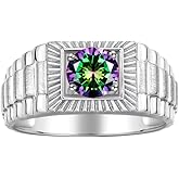 Rylos Men's Sterling Silver Gemstone Ring - Stunning 7MM Round Design, Birthstone Statement Piece for Men - Available in Sizes 8-13