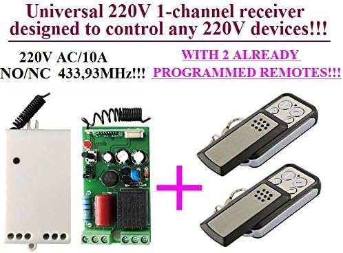 1-Channel 230V receiver + 2 remote controls, to operate any 230V devices, 433,92MHz NO/NC