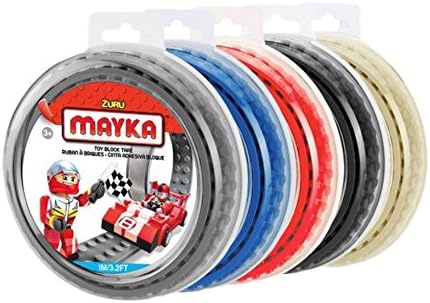Mayka Toy Block Tape - 2 Stud - Grey, Blue, Red, Black, and Sand - 30 Feet - 5 Pack (Compatible with Lego)