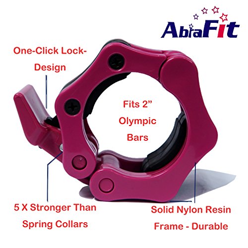 AbraFit 2" Olympic Barbell Clamps - Solid ABS Locking Barbell Collars with Quick Release - for Professional Training Strong Lifts and Olympic Training- Set of 2 (Free Bag !!!) (Rose)