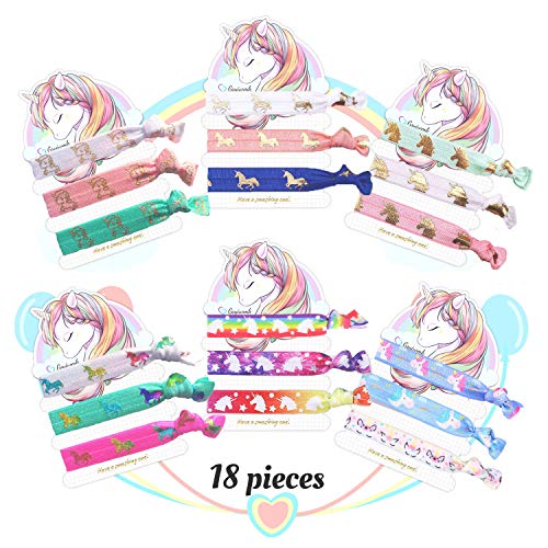 Unicorn Hair Ties Bracelet Elastic Ponytail Holders Party Favors Birthday Gifts Supplies Decorations for Girl and Children 18 Pieces