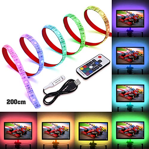 USB LED Light Strip,SOLMORE RGB LED Strip Lights TV Backlight Strip 2m/6.6ft 5050 Flexible LED Strip with IR Remote,Waterproof LED Light Strip for TV LCD,Desktop PC/Laptop Background Lighting Decor