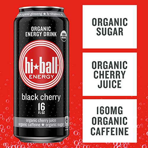 Hiball Energy Certified Organic Energy Drink, Cans, 16(Pack of 8), Black Cherry, 128 Fl Oz