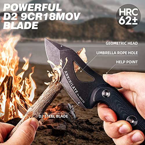 ZUNE LOTOO Tactical Knife Fixed Blade Knife with Sheath D2 Steel &G10