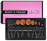Makeup Brushes by HanZá - 10 PIECE Professional Oval Makeup Brush Sets For Powder, Blush, Foundation, Concealer, Eyeliner, Eye Shadow, Etc. Easily Blends and Contours Cosmetics