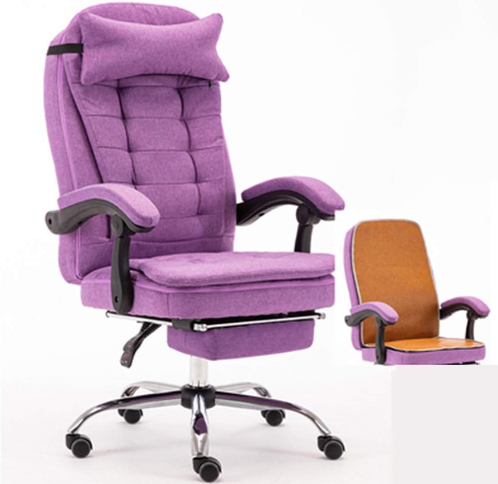 Amazon Com Qnn Desk Chair High Back Padded Office Chair With Footrest Linen Fabric Computer Chair Ergonomic Reclining Design Adjustable Height Purple Home Improvement