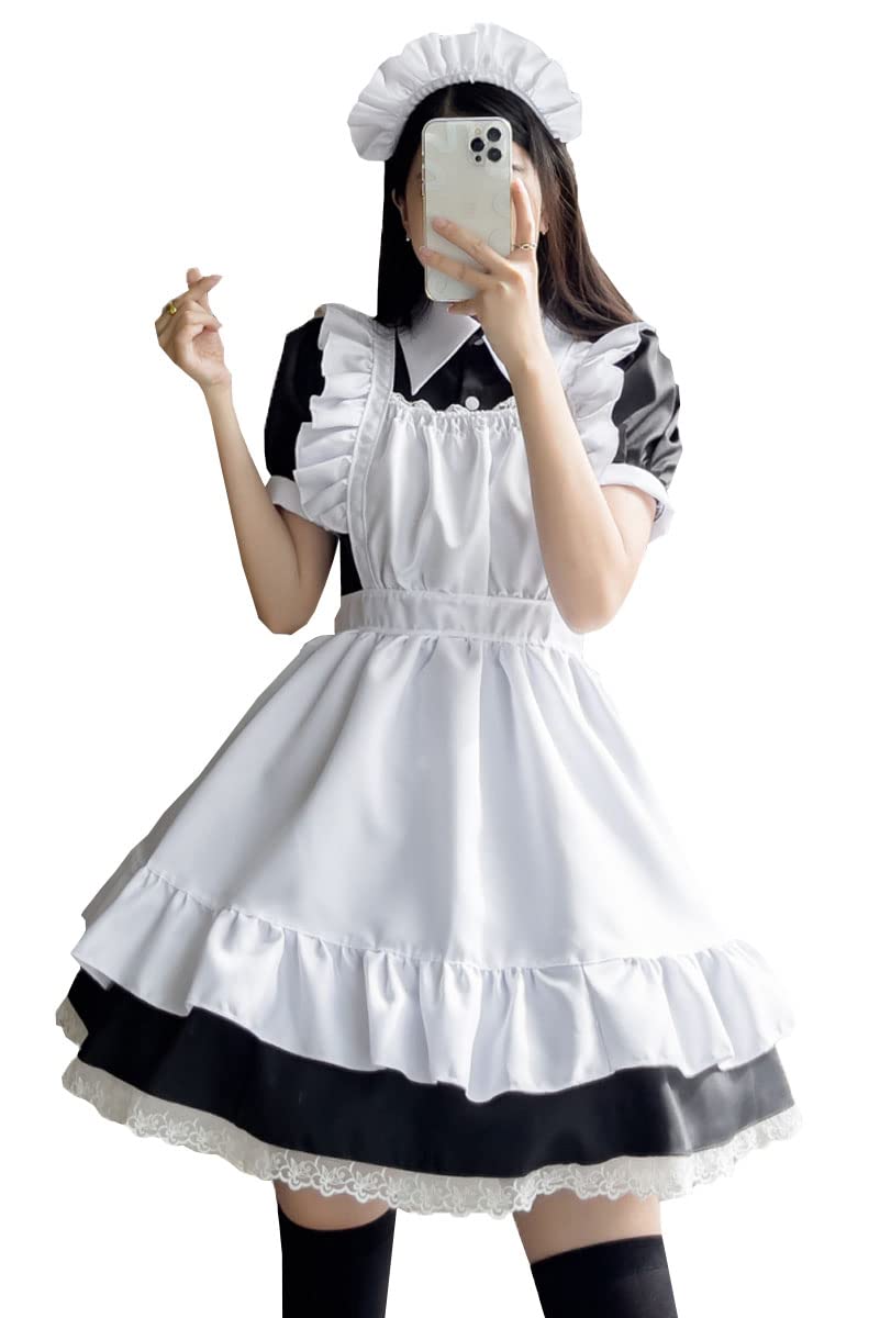 [FULINE] メイド服 ショートスカート 英国風 コスプレ衣装 半袖 レディース エプロン ドレス コスチューム 仮装 女装 学園祭 ショート M の商品画像