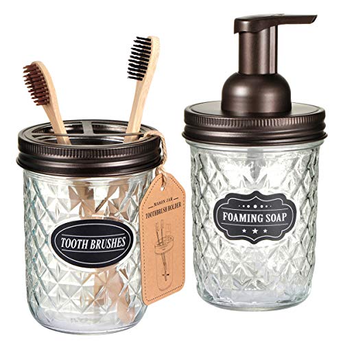 Mason Jar Bathroom Accessories Set Includes Mason Jar Foaming Hand