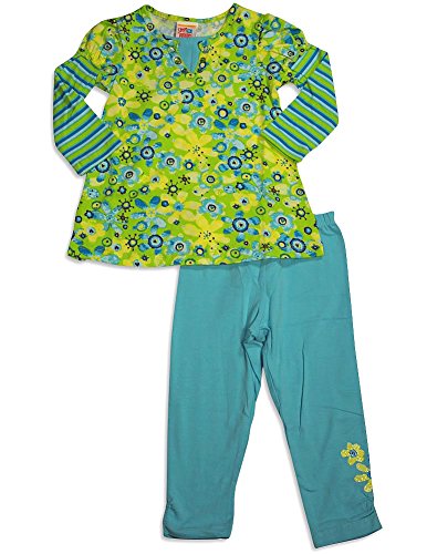 Sweet Potatoes - Little Girls's Long Sleeve Floral Legging Set, Lime, Aqua 30973-4T - Thumbnail 2