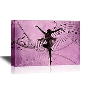 Canvas Wall Art - Ballet Dancer on Purple Background with Music Notes - Gallery Wrap Modern Home Art | Ready to Hang - 12x18 inches