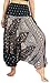 NaLuck Women's Bohemian Hobo Boho Hippie Floral Print Baggy Jumpsuit Rayon Smocked Waist Yoga Aladdin Harem Pants Relaxation PH06-Black, Free Size