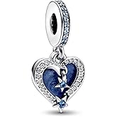 Qulmlxis Heart-shaped Shooting Star Double Dangle Charm Compatible Moments Bracelets 925 Sterling Silver Jewelry for Women