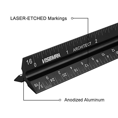 Architect Scale Ruler for Engineer and Student-12" Laser-Etched Aluminium Triangular Rulers,Drafting Rulers, Imperial Scales by VISEMAN … - Thumbnail 2
