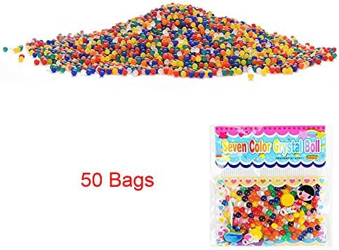 50 Bags Magic Water Gel Crystal Soil Beads Growing Jelly Ball Decoration Vase Filler - Transparent Reuseable Water Beads Gel (Multi-color)