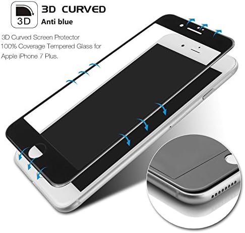 [Full Coverage] iphone 7 plus Screen Protector, Anti Blue Light ,Scratch Resistant, no Bubbles,HD,Shatterproof, 3D Curved Soft Carbon Fiber Tempered Glass Membrane for iPhone 7 Plus (Black for 5.5)