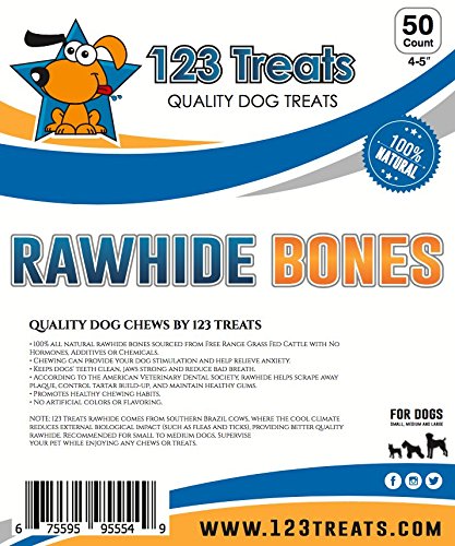 image for 123 Treats 4-5 inch Rawhide Bones for Dogs | Premium Rawhide Bone Chew