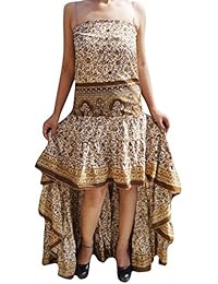 Womens Swirling Hi Low Dress Recycled Silk Ultimate Allure Flare Tiered Design Strapless Sundress M/L