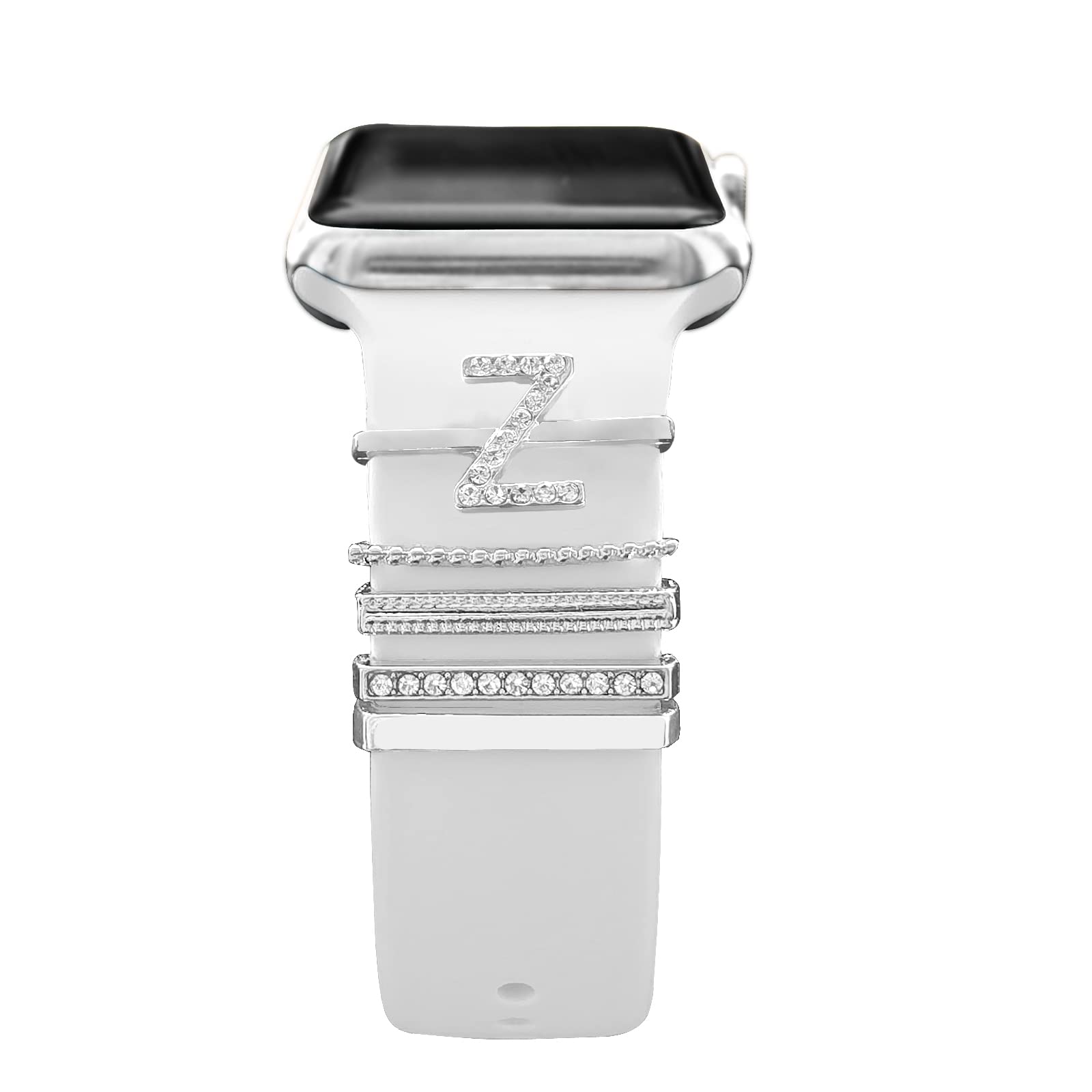 Diamond Decorative Rings Loops Compatible with Silicone Apple Watch Straps 38mm 40mm 41mm 42mm 44mm 45mm 49mm, Watch Band Metal Charms Accessories for iWatch 8 7 6 5 4 3 2 1 SE Ultra,Letter Z