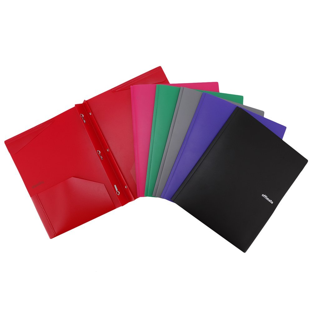 Plastic Folders with Pockets and Prongs 6PCS Heavy Duty Plastic Folders with Pockets Letter Size Assorted Colors for School Work and Home File Folder