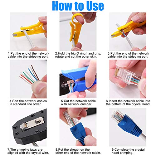 RJ45 Crimp Tool Kit Cat5 Cat5e Crimping Tool，RJ11, 6P/RJ12, 8P/RJ45