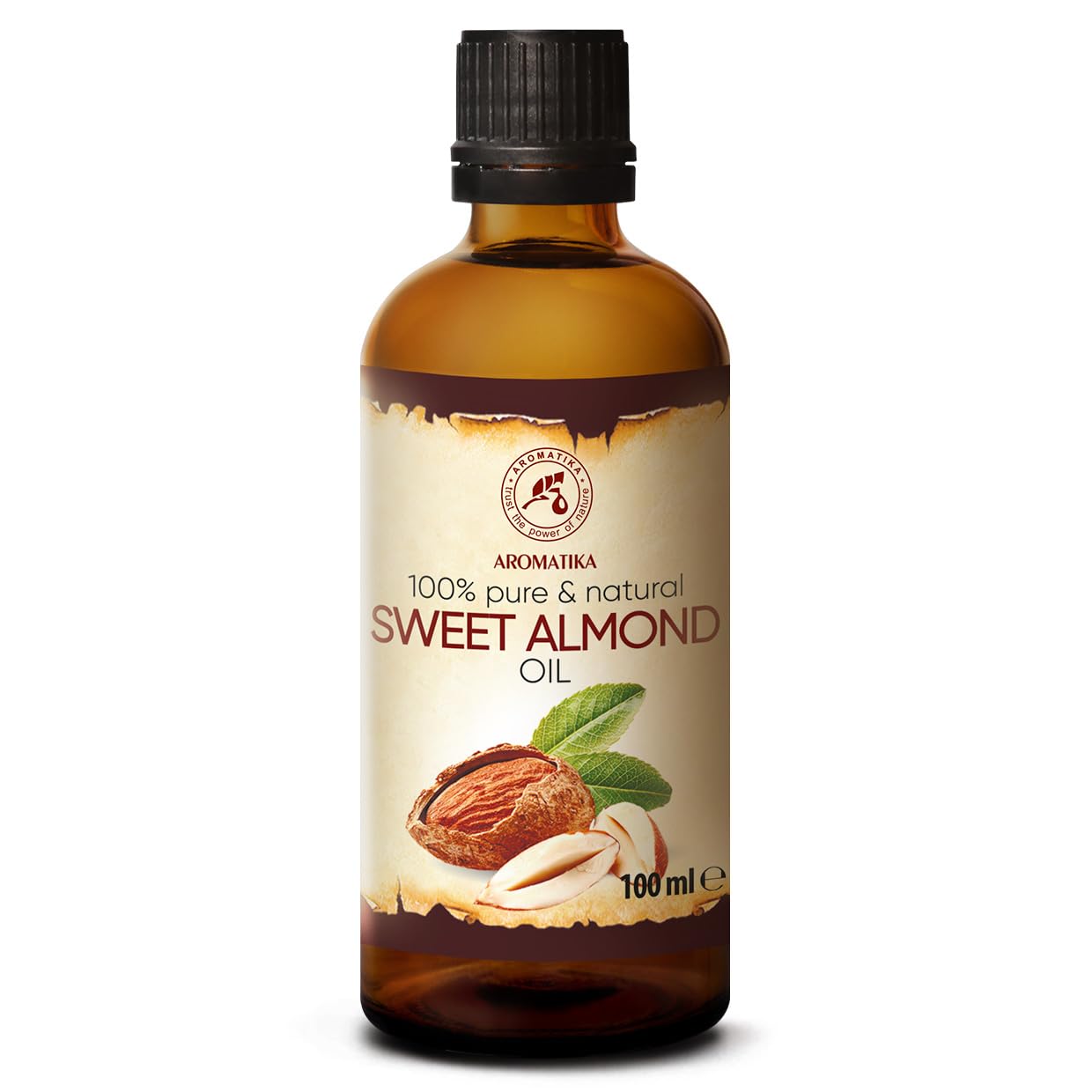 Sweet Almond Oil 100ml - Cold Pressed & Unrefined - 100% Natural - Prunus Amygdalus Dulcis Oil - Italy - Best Care Oil for Skin - Hair - Body - Personal Care - Glass Bottle
