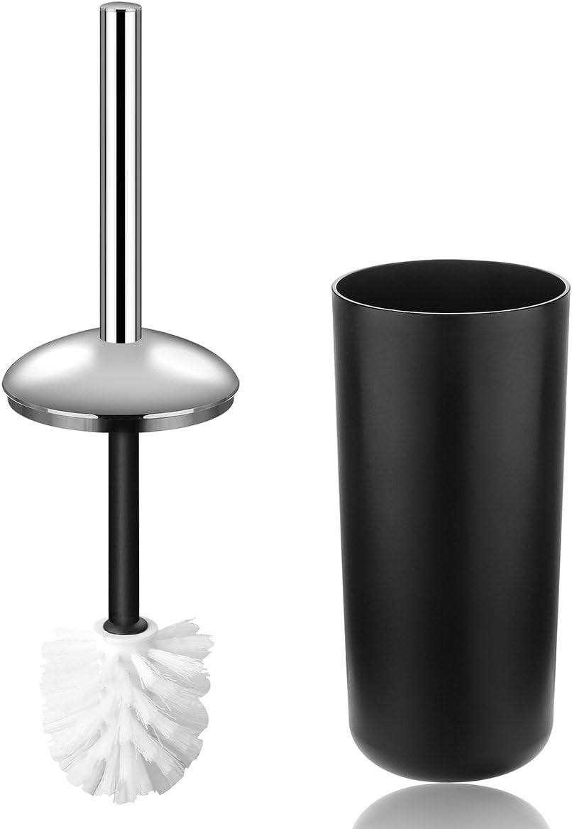 Zuvo 6 Pcs Plastic Bathroom Accessory Set Luxury Bath Accessories Bath Set Lotion Bottles, Toothbrush Holder, Tooth Mug, Soap Dish, Toilet Brush, Trash Can, Rubbish Bin (Black): Home & Kitchen