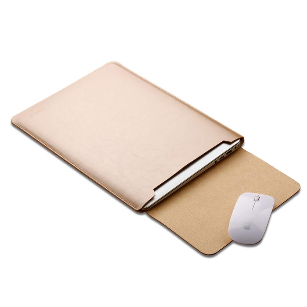 ele ELEOPTION Microfiber Leather Laptop Sleeve Slim Case Cover Luxury PU Leather Case Elegant Protective Case Integrated Mouse pad for Macbook 12", Luxury gold