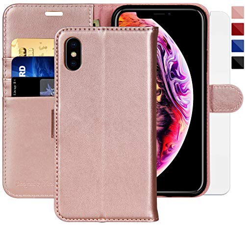 iPhone X Wallet Case/iPhone Xs Wallet Case,5.8-inch,MONASAY [Glass Screen Protector Included] Flip Folio Leather Cell Phone Cover with Credit Card Holder for Apple iPhone X/XS
