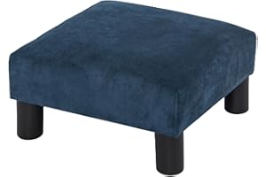 Joveco Small Foot Rest Stool Ottoman, 15" Fabric Square Short Low Footstool Upholstered Footrest for Chair, Under Office Desk, Living Room, Navy Blue