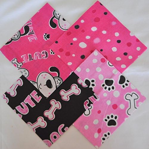 Cute Dog Pink 4" Fabric Squares Charm Pack 100% cotton, 40 pieces