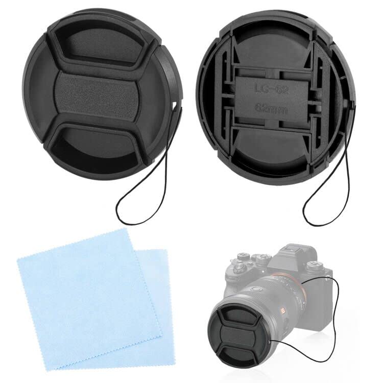 2 Pack 62mm Camera Lens Cap with Cleaning Cloth and Rope for Nikon Canon Fuji Sony DSLR Compatible with Nikon NIKKOR Z 35mm f/1.8 S Lens & Other 62mm Thread Lenses
