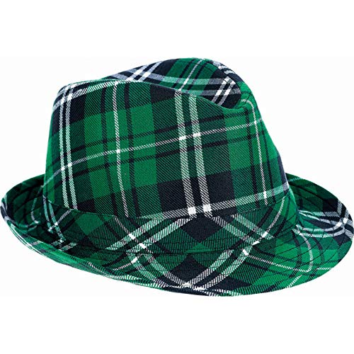 MISS FANTASY St. Patrick's Day Plaid Fabric Fedora Hat Party Accessory Green